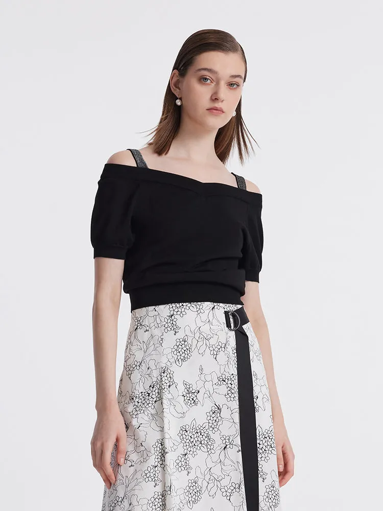 Tencel Cold Shoulder Gathered Waist Women Knit Top sold by Goelia product image thumbnail 4