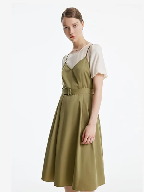 Tencel Fake Two-Piece Patchwork Dress sold by Goelia