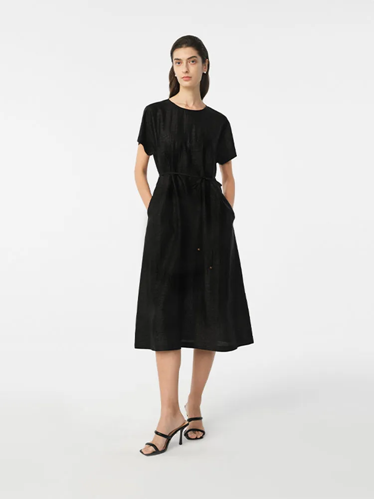 18 Momme Xiang Yun Silk Gathered Waist Women Midi Dress With Pockets sold by Goelia product image thumbnail 2