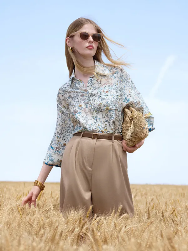 19 Momme Mulberry Silk Print Women Shirt sold by Goelia