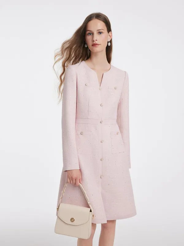 V-Neck Single-Breasted Tweed Dress sold by Goelia