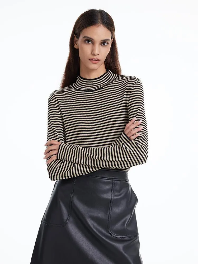 Woolen Stripe Mock Neck Women Sweater sold by Goelia product image thumbnail 3