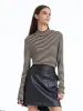 Woolen Stripe Mock Neck Women Sweater sold by Goelia