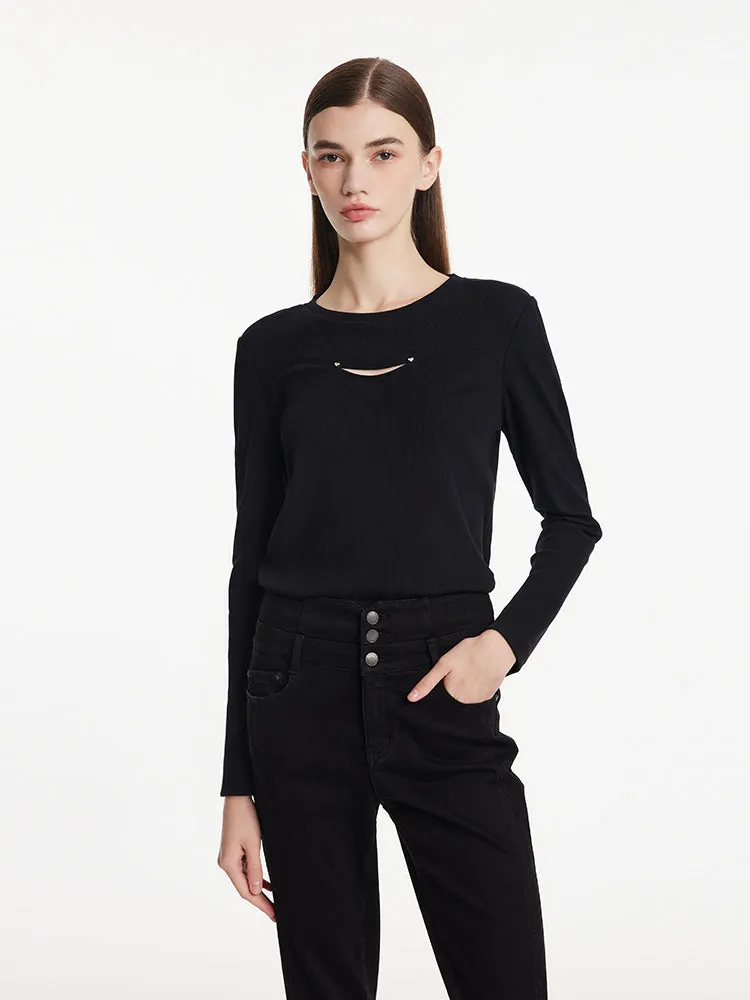 Cut Out Round Neck Slim Women Knit Top sold by Goelia product image thumbnail 2