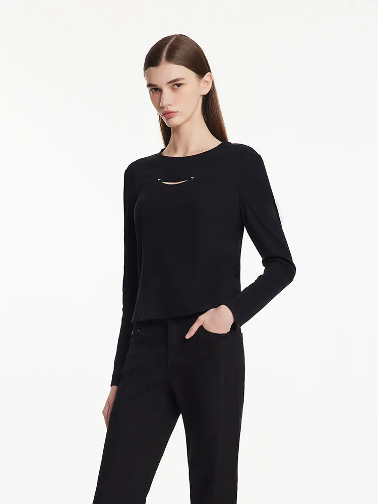 Cut Out Round Neck Slim Women Knit Top sold by Goelia product image thumbnail 4