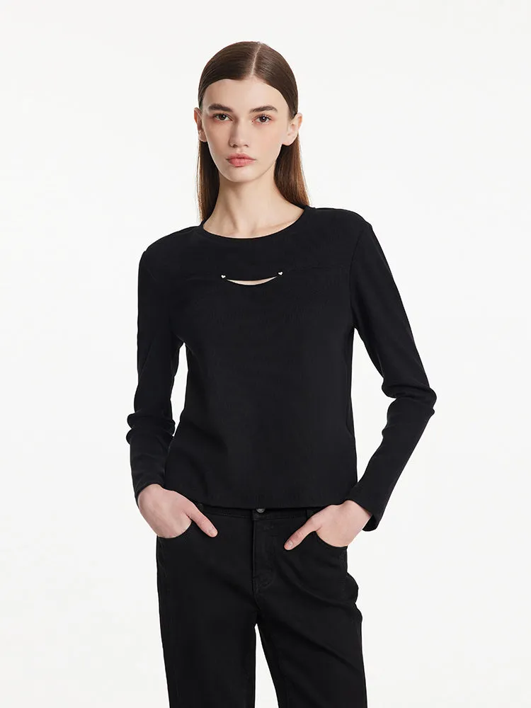 Cut Out Round Neck Slim Women Knit Top sold by Goelia