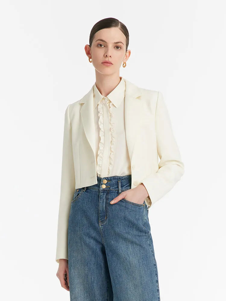 Worsted Wool Lapel Women Crop Blazer sold by Goelia