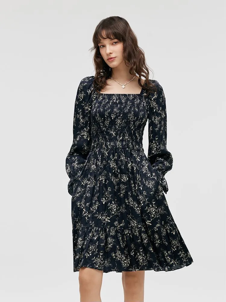 Butterflies Print Square Neck Ruffle Trim Women Mini Dress sold by Goelia