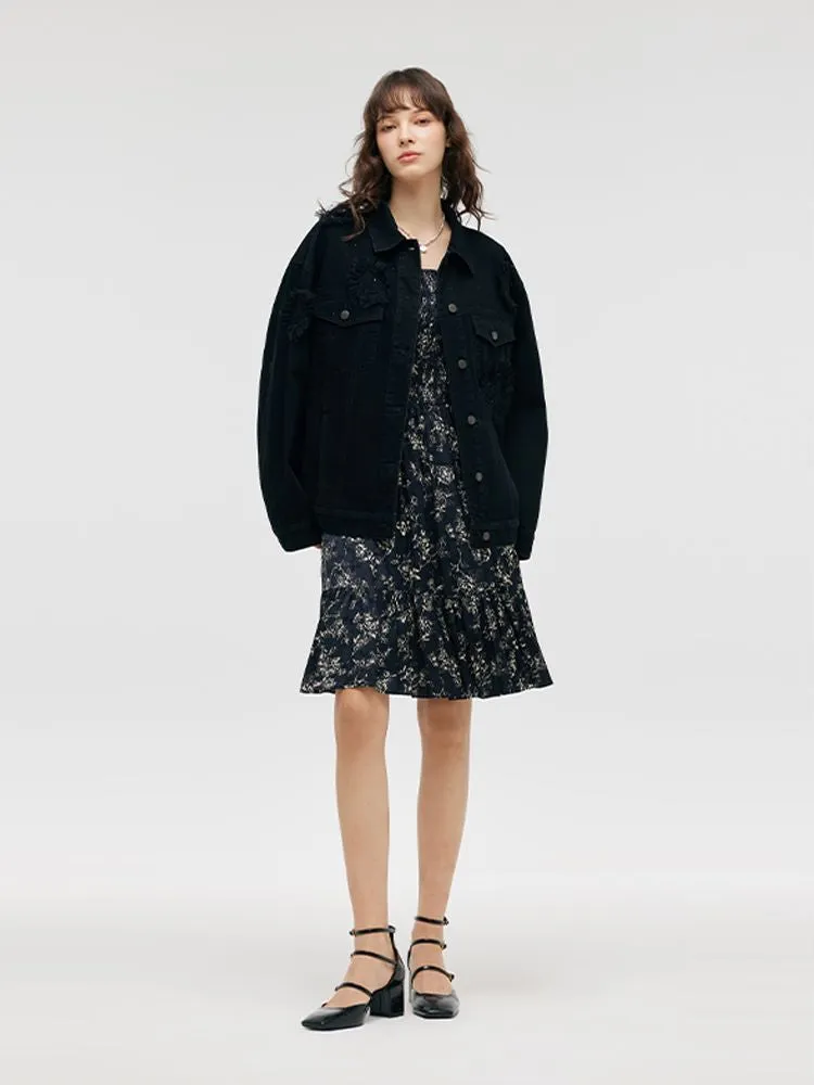 Butterflies Print Square Neck Ruffle Trim Women Mini Dress sold by Goelia product image thumbnail 2