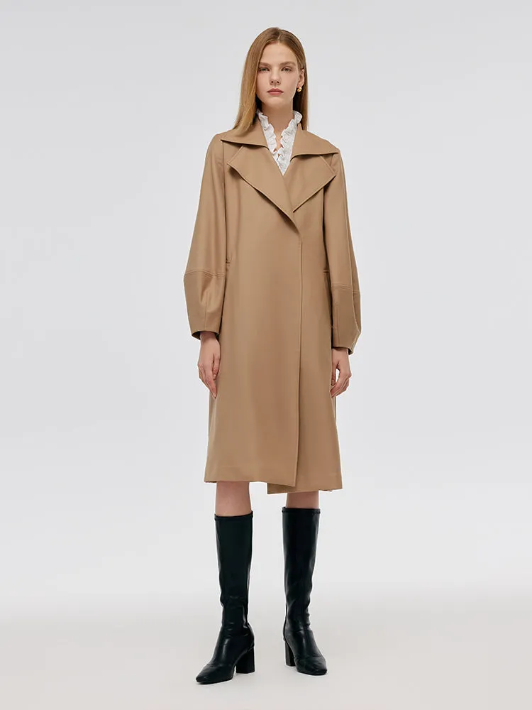 Worsted Wool Lantern Sleeve Women Trench Coat With Leather Belt sold by Goelia product image thumbnail 2