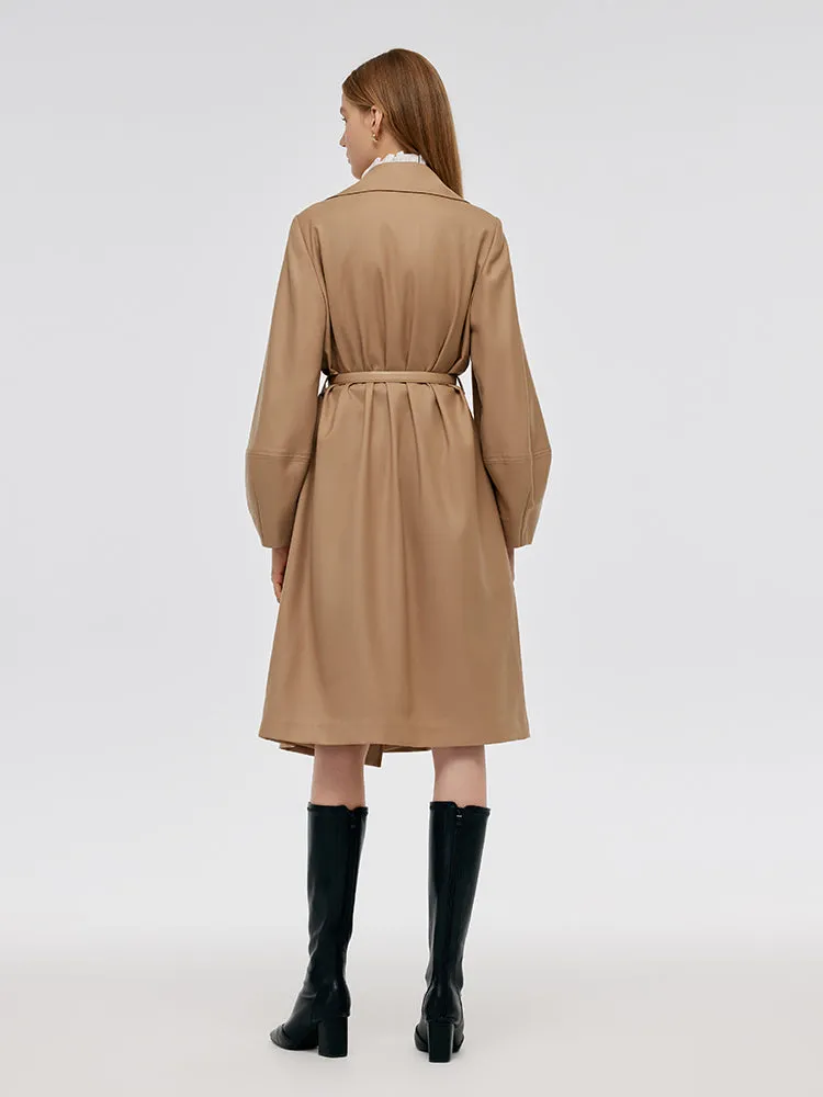 Worsted Wool Lantern Sleeve Women Trench Coat With Leather Belt sold by Goelia product image thumbnail 4