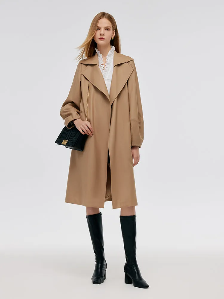 Worsted Wool Lantern Sleeve Women Trench Coat With Leather Belt sold by Goelia product image thumbnail 3