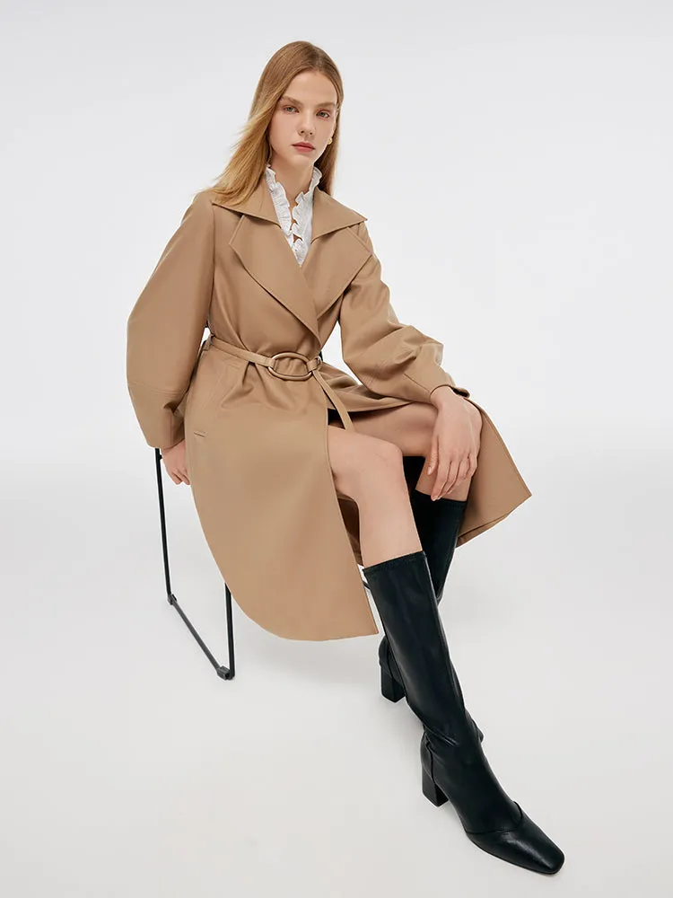 Worsted Wool Lantern Sleeve Women Trench Coat With Leather Belt sold by Goelia product image thumbnail 5