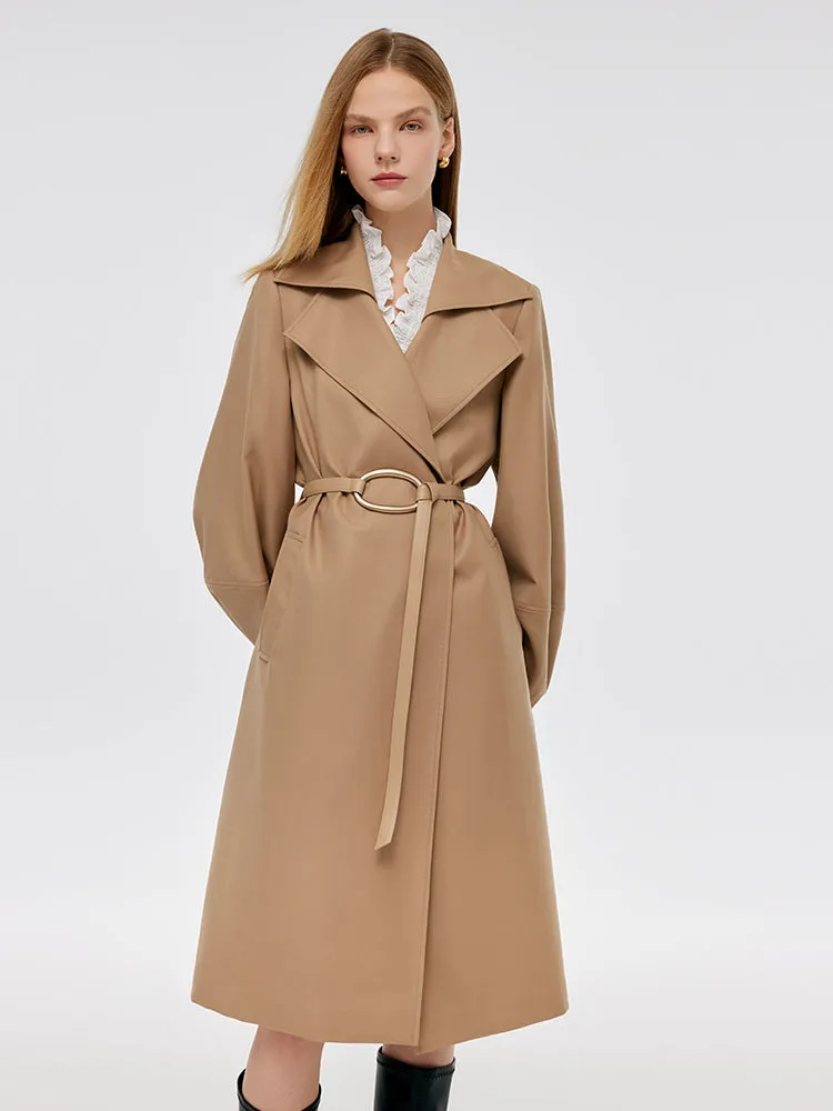 Worsted Wool Lantern Sleeve Women Trench Coat With Leather Belt sold by Goelia