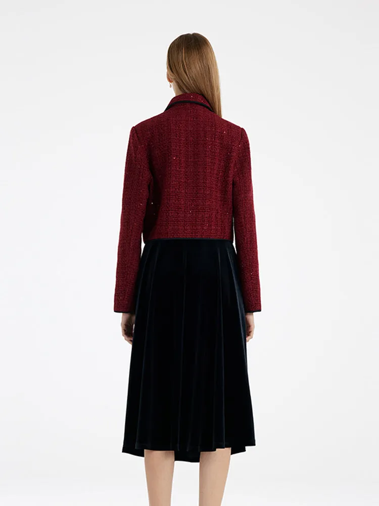 Tweed Jacket And Velvet Skirt Two-Piece Set With Detachable Bowknot sold by Goelia product image thumbnail 5