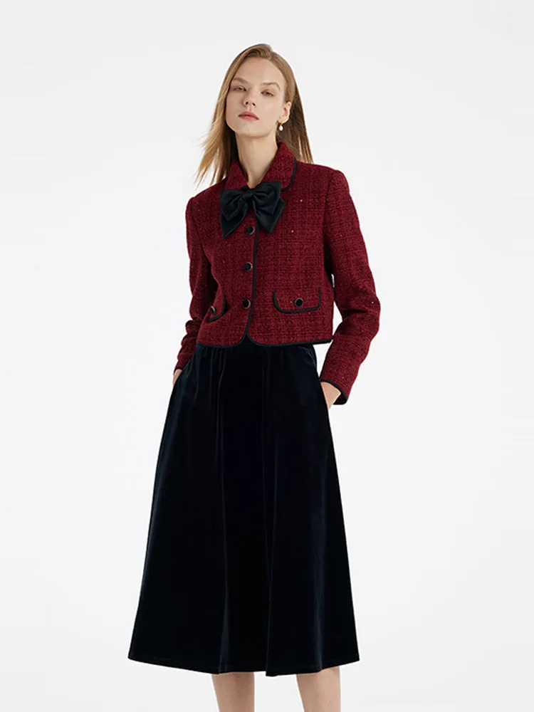 Tweed Jacket And Velvet Skirt Two-Piece Set With Detachable Bowknot sold by Goelia product image thumbnail 3