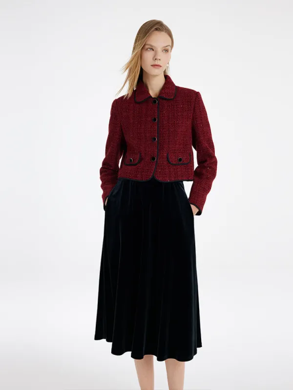 Tweed Jacket And Velvet Skirt Two-Piece Set With Detachable Bowknot sold by Goelia