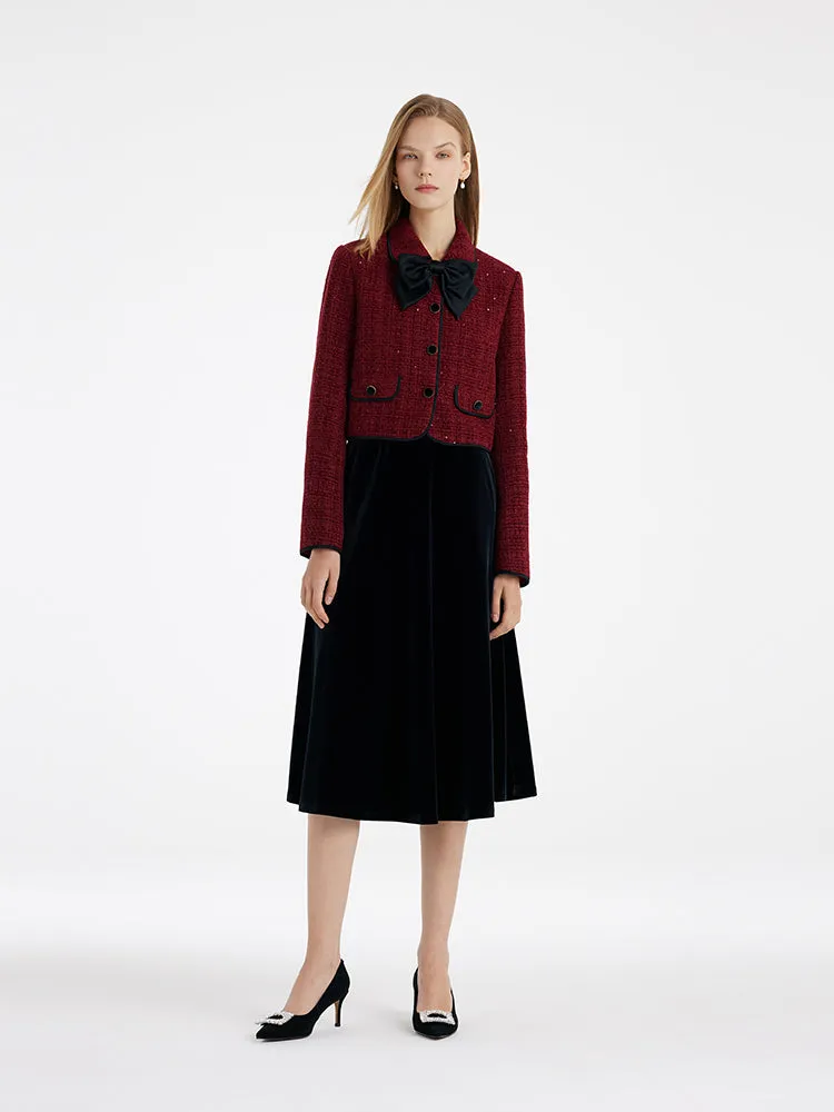 Tweed Jacket And Velvet Skirt Two-Piece Set With Detachable Bowknot sold by Goelia product image thumbnail 2