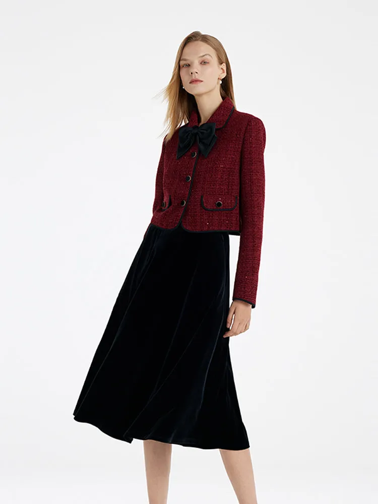 Tweed Jacket And Velvet Skirt Two-Piece Set With Detachable Bowknot sold by Goelia product image thumbnail 4