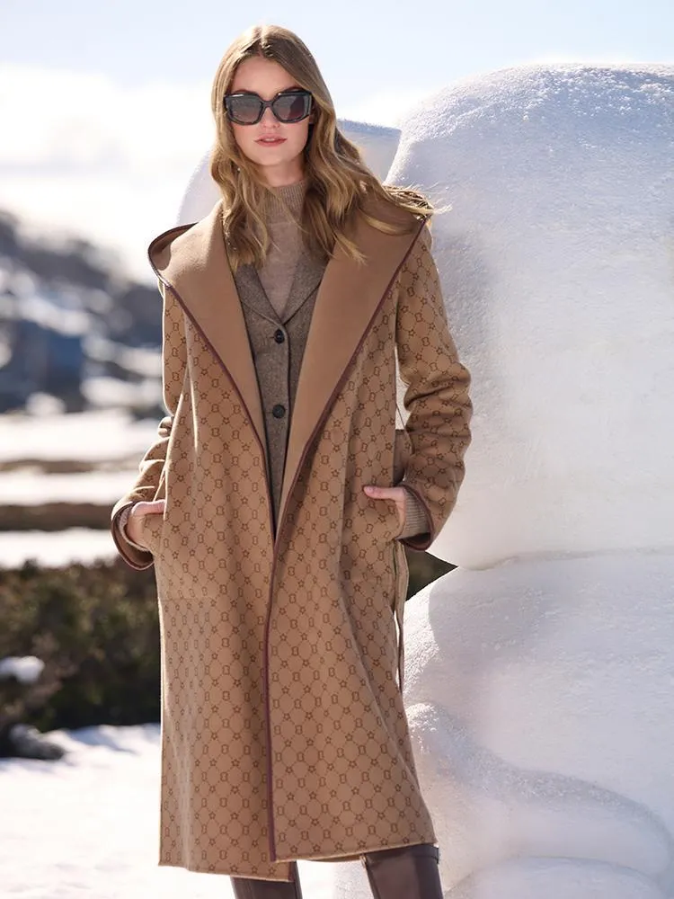 Pure Wool Reversible Hooded Print Women Coat sold by Goelia product image thumbnail 3