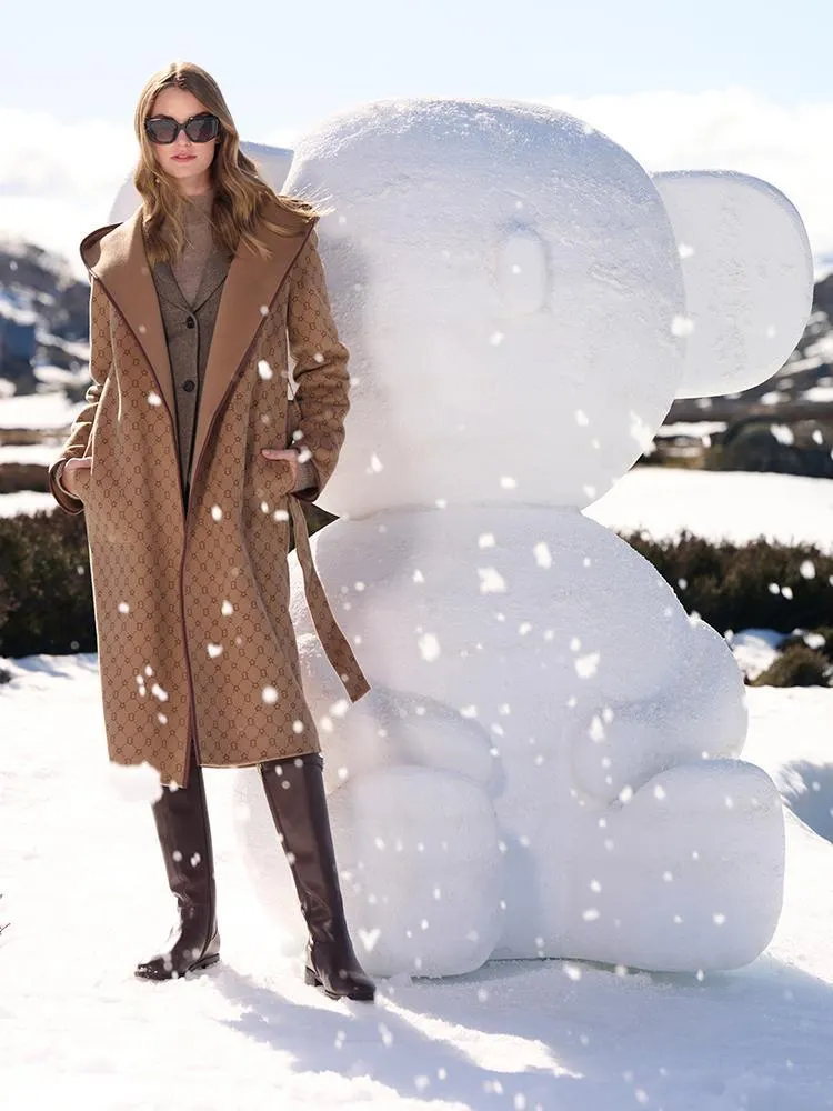 Pure Wool Reversible Hooded Print Women Coat sold by Goelia product image thumbnail 4