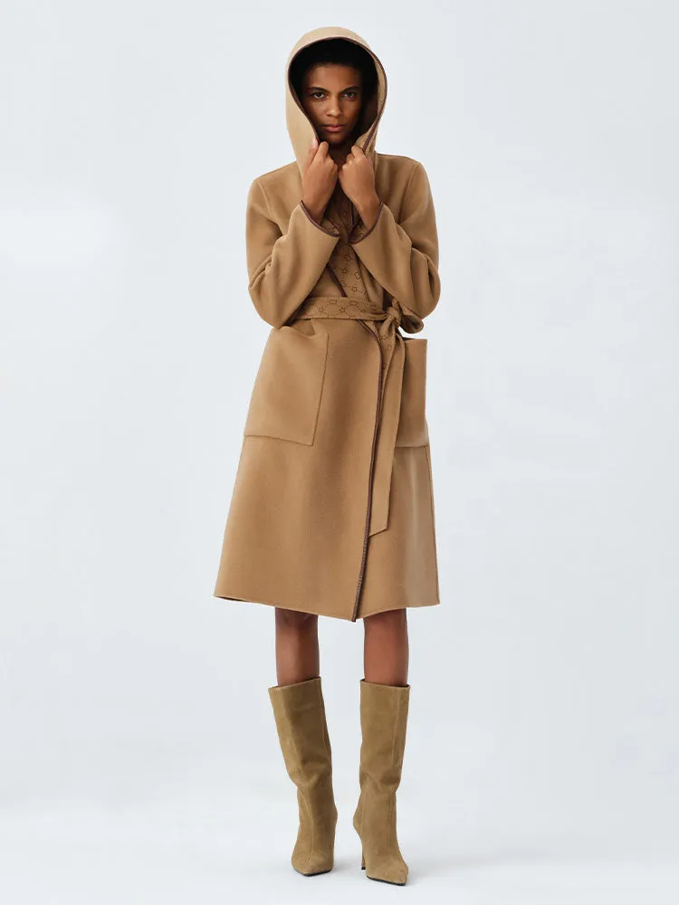 Pure Wool Reversible Hooded Print Women Coat sold by Goelia product image thumbnail 2