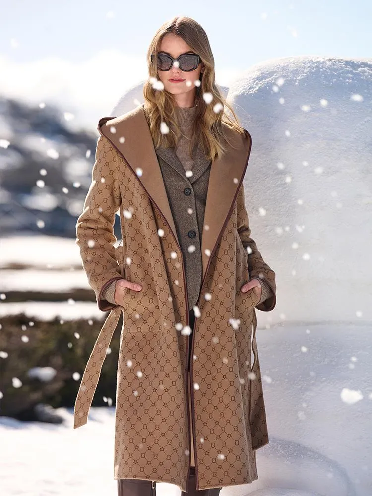 Pure Wool Reversible Hooded Print Women Coat sold by Goelia product image thumbnail 5