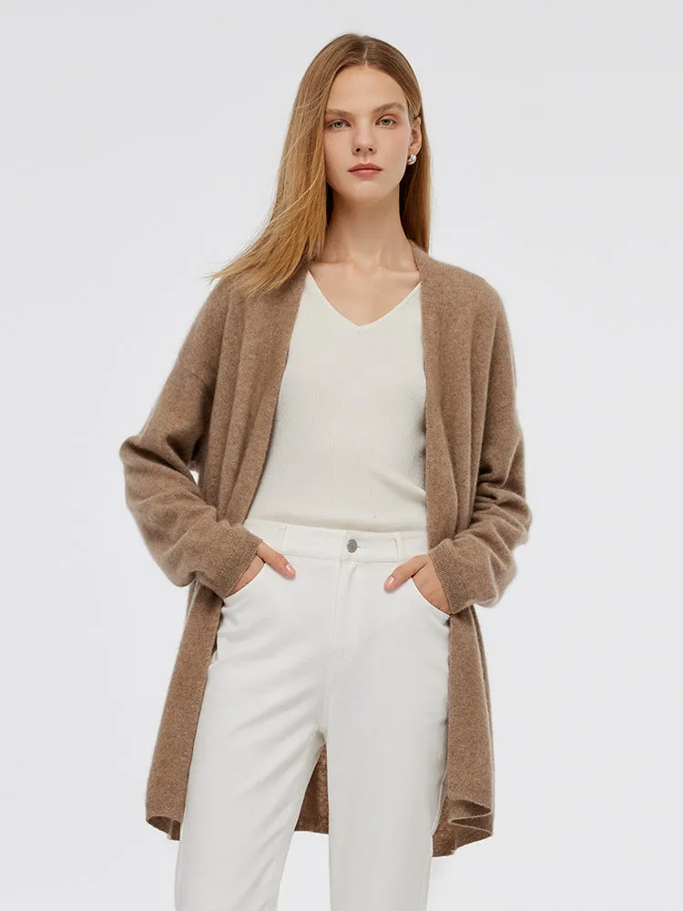 Light Camel Brushed Cashmere Short Women Cardigan sold by Goelia