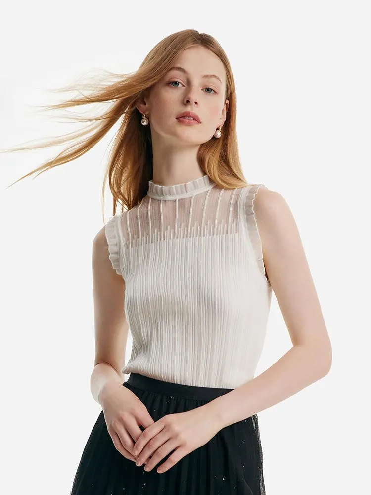 Tencel And Woolen Lace Ruffle Women Tank Top sold by Goelia