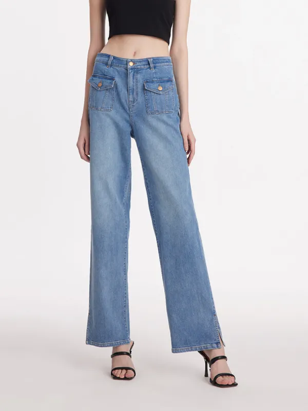 Straight Slit Women Jeans With Patch Pockets sold by Goelia