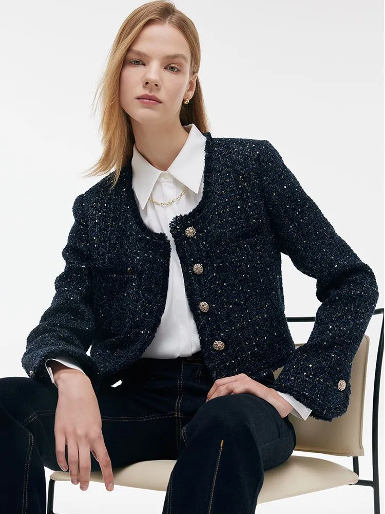 Wool Blend Tweed Square Neck Women Crop Jacket sold by Goelia product image thumbnail 5