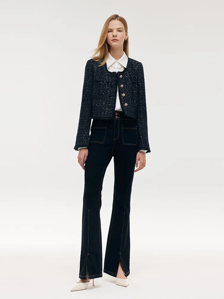 Wool Blend Tweed Square Neck Women Crop Jacket sold by Goelia product image thumbnail 2