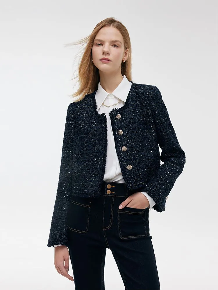 Wool Blend Tweed Square Neck Women Crop Jacket sold by Goelia product image thumbnail 4