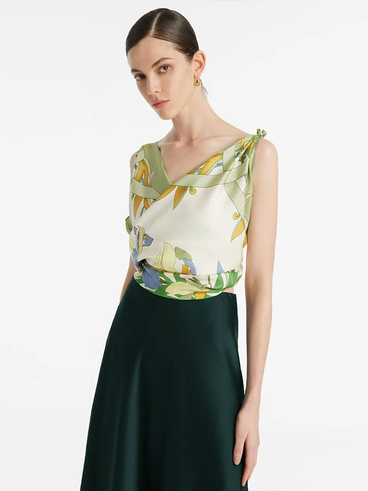 Iris Printed 90 Square Pure 14 Momme Mulberry Silk Scarf sold by Goelia