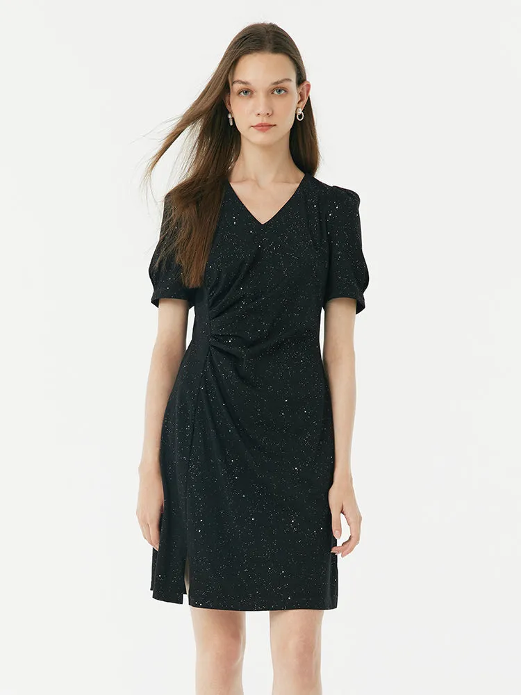 Black V-Neck Asymmetrical Pleated Mini Dress sold by Goelia product image thumbnail 2