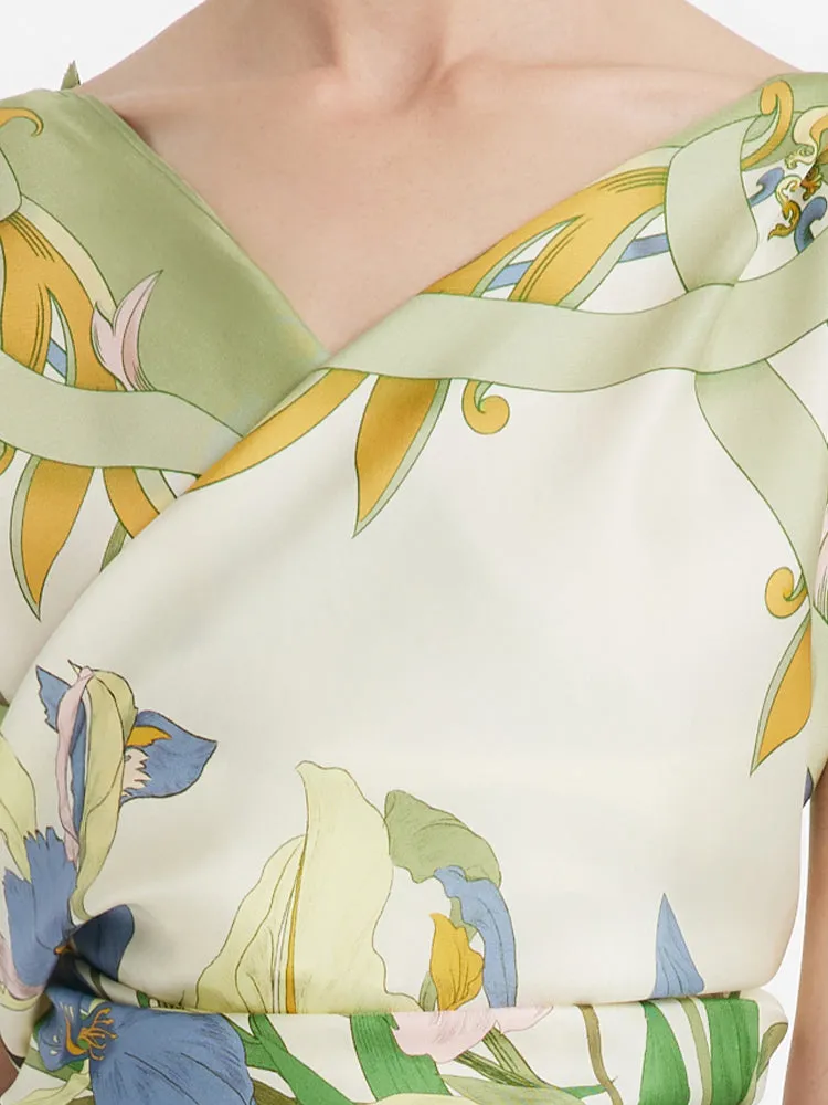 Iris Printed 90 Square Pure 14 Momme Mulberry Silk Scarf sold by Goelia product image thumbnail 5