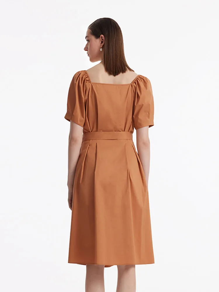 Puff Sleeves Square Neck Women Midi Dress With Belt sold by Goelia product image thumbnail 5