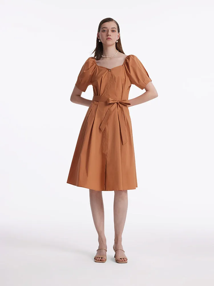 Puff Sleeves Square Neck Women Midi Dress With Belt sold by Goelia product image thumbnail 2