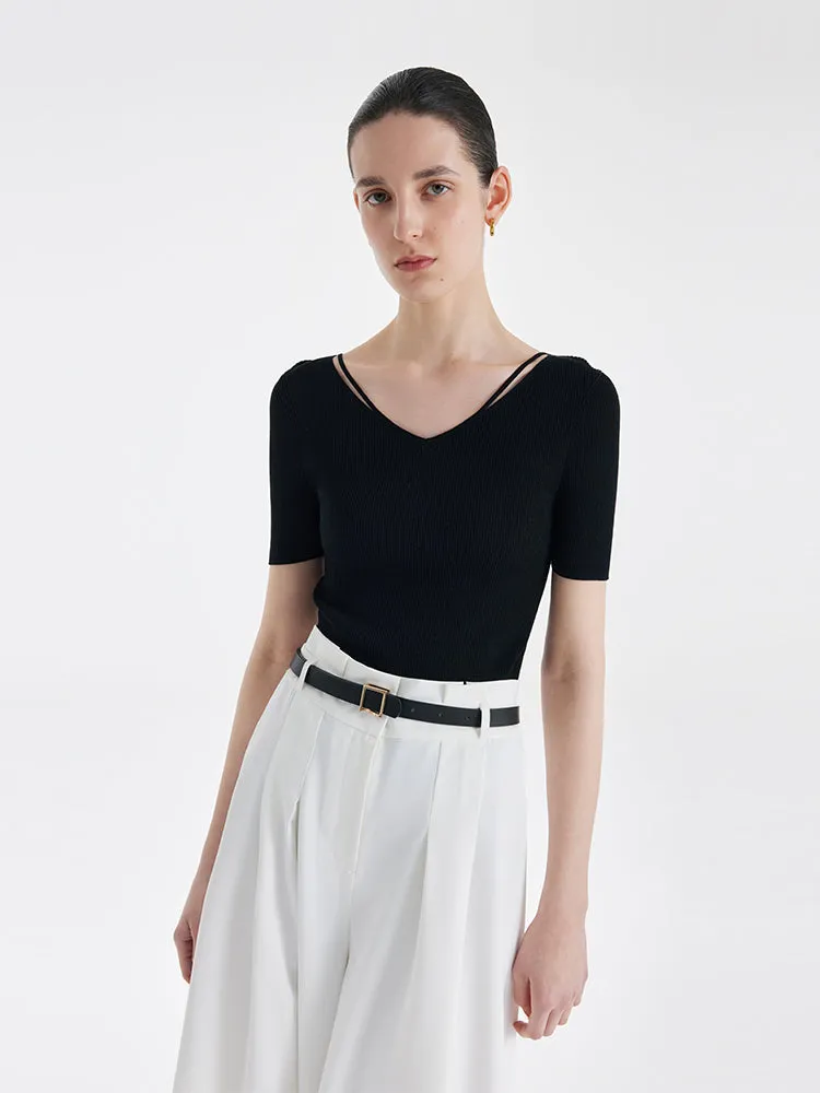 Tencel-Silk Blend Cut-out Neck Women Knitted Top sold by Goelia product image thumbnail 2