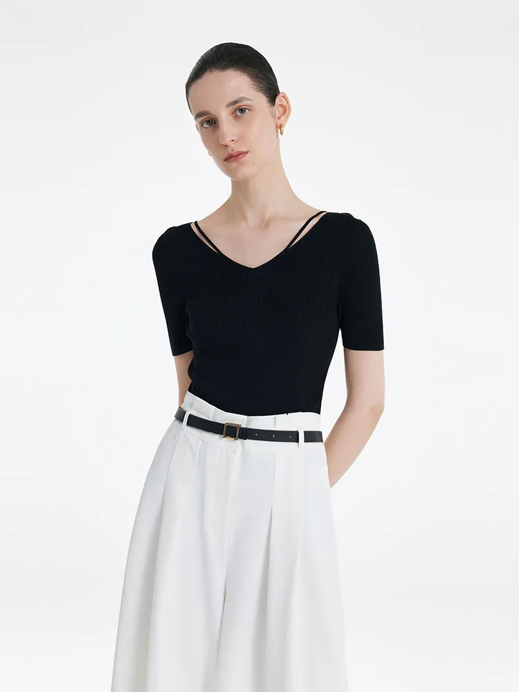 Tencel-Silk Blend Cut-out Neck Women Knitted Top sold by Goelia product image thumbnail 5