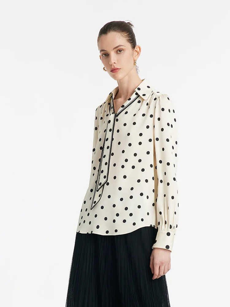 22 Momme Mulberry Silk Polka Dots Print Women Shirt With Flaps sold by Goelia product image thumbnail 5