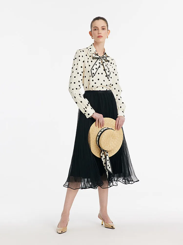 22 Momme Mulberry Silk Polka Dots Print Women Shirt With Flaps sold by Goelia product image thumbnail 2