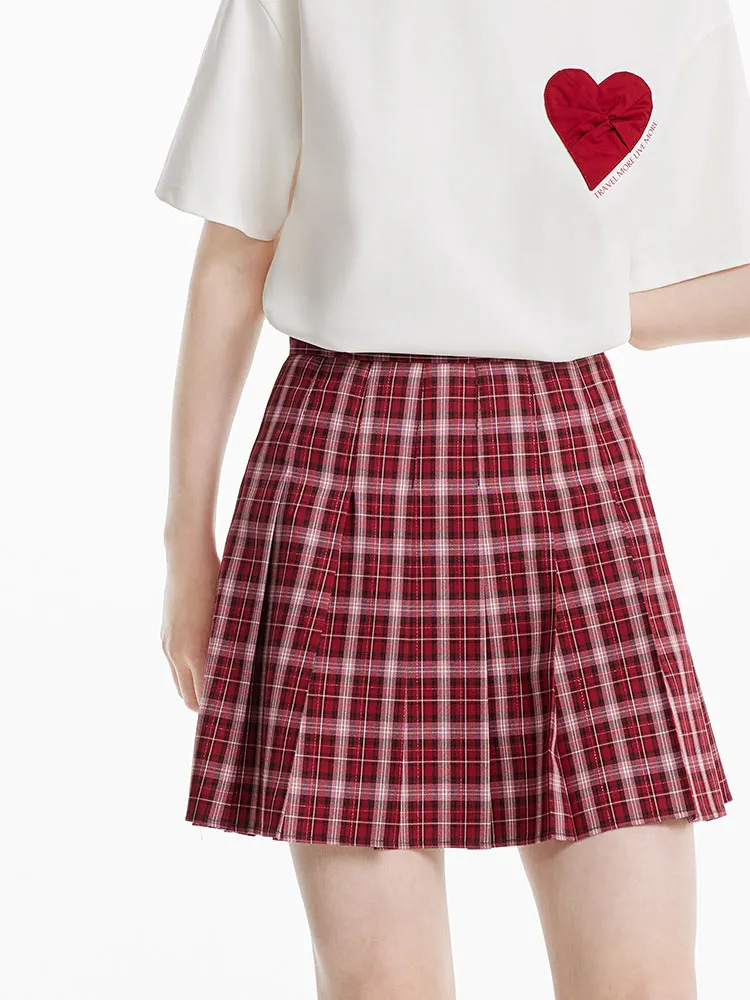 Red Plaid Pleated Skirt sold by Goelia product image thumbnail 3