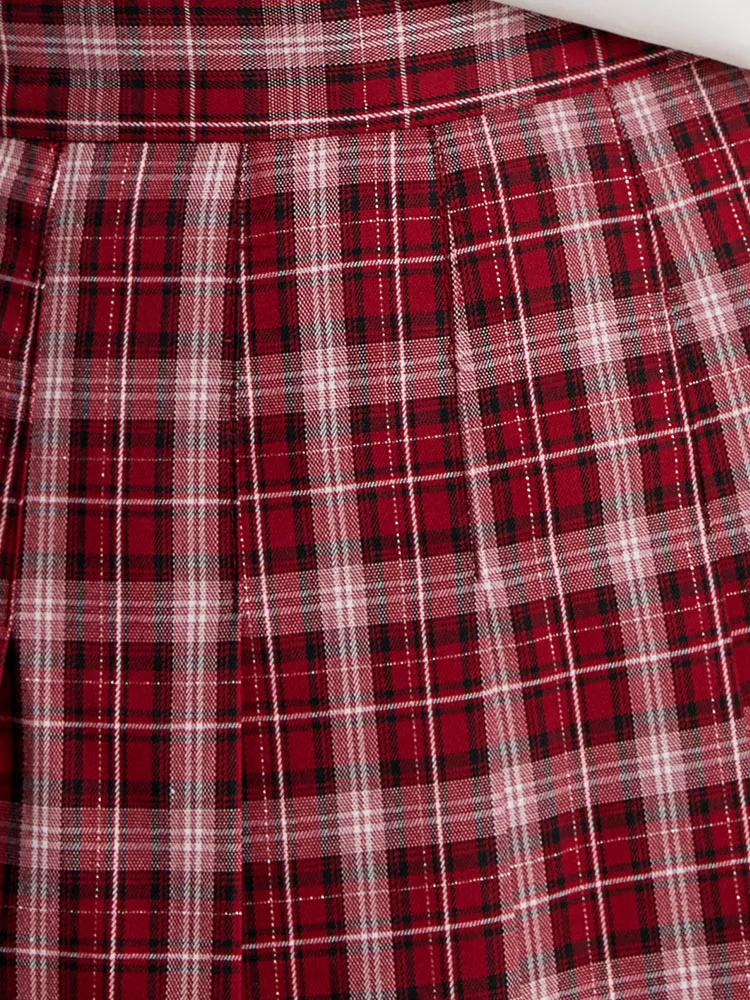 Red Plaid Pleated Skirt sold by Goelia product image thumbnail 5