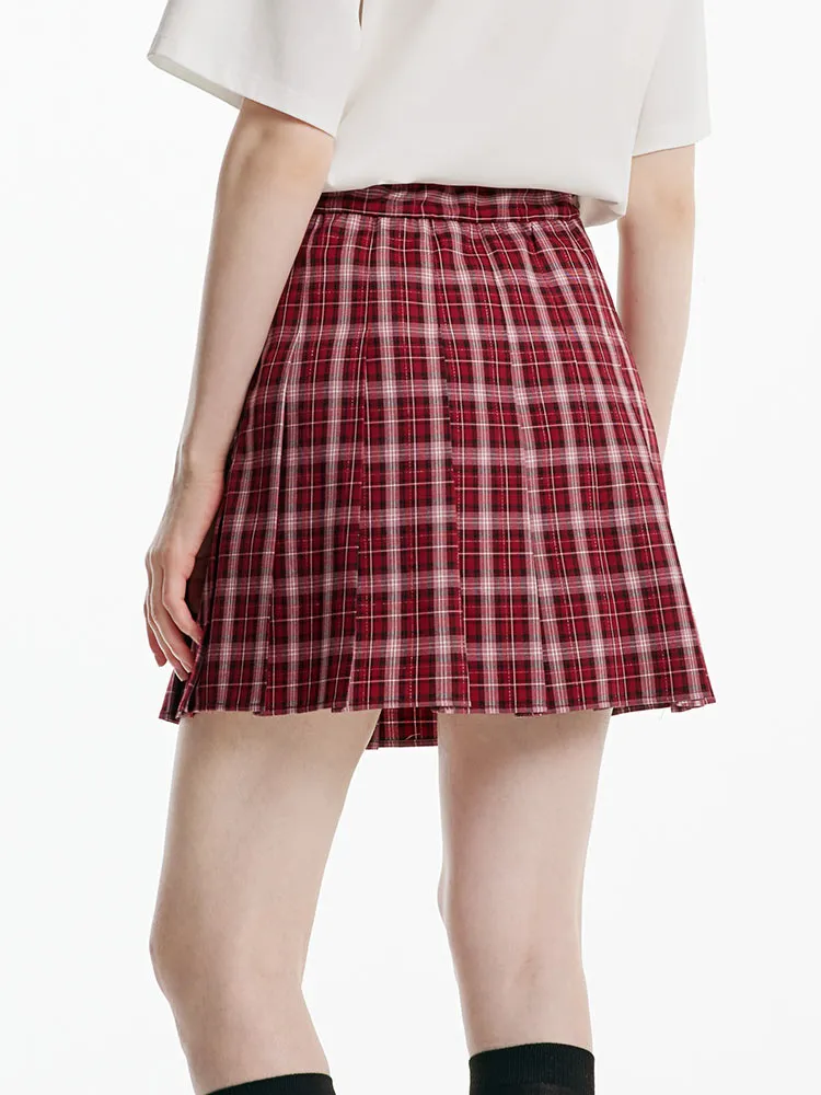 Red Plaid Pleated Skirt sold by Goelia product image thumbnail 4