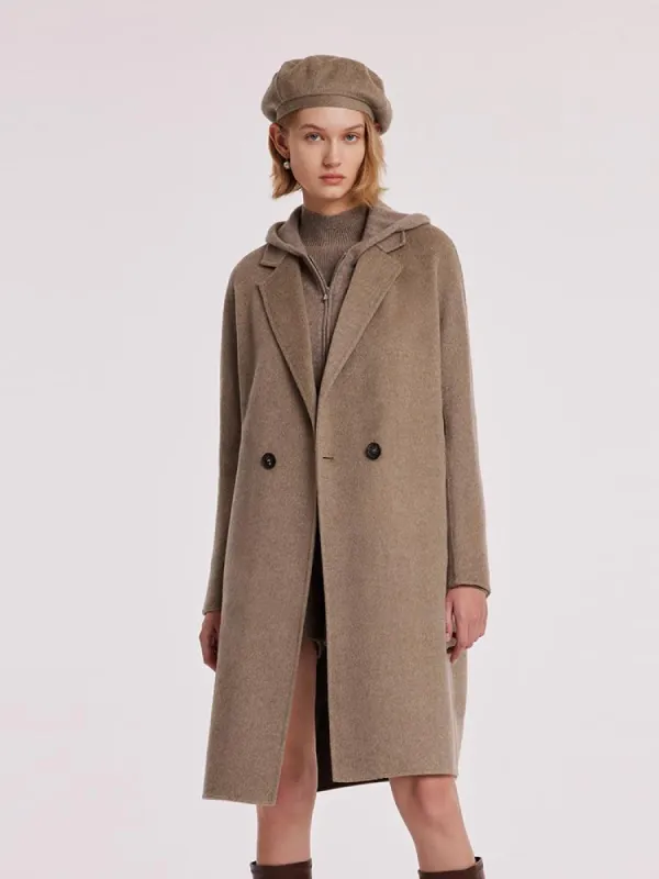 Brown Pure Cashmere Lapel Women Coat sold by Goelia