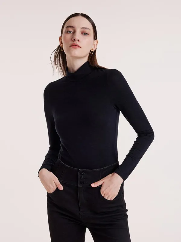 Pure Washable Wool Mock Neck Sheath Knit Women Sweater sold by Goelia