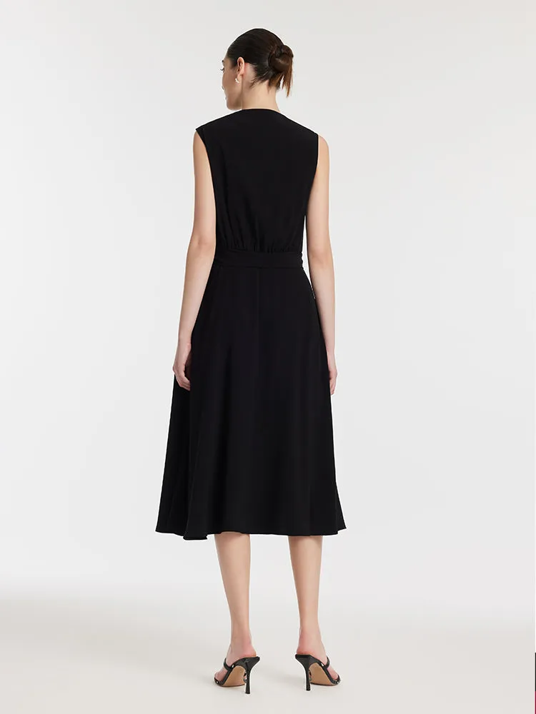 Triacetate Gathered Waist Asymmetric Neck Women Midi Dress sold by Goelia product image thumbnail 3