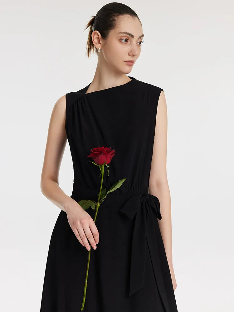 Triacetate Gathered Waist Asymmetric Neck Women Midi Dress sold by Goelia product image thumbnail 5