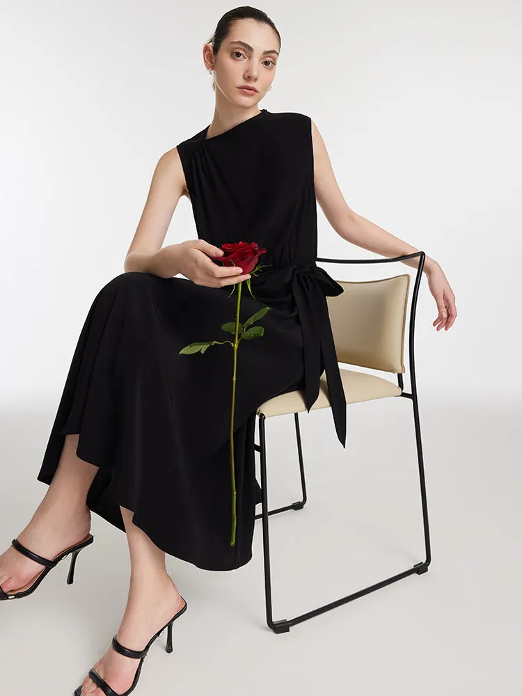 Triacetate Gathered Waist Asymmetric Neck Women Midi Dress sold by Goelia product image thumbnail 4